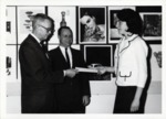 Aleta DeGusto Receives an Award From President Bill Willis and Harry Habblitz by Art Institute of Boston